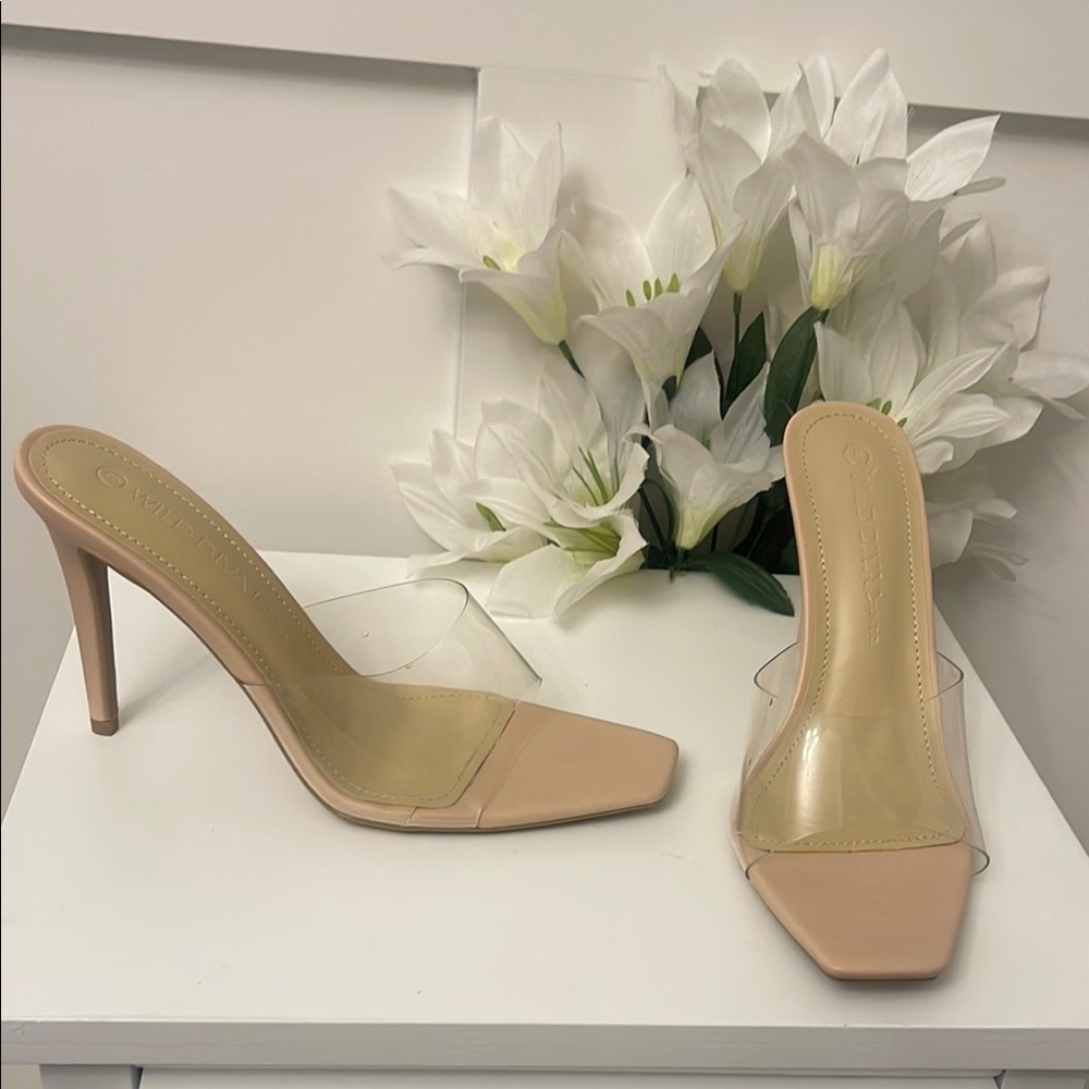 Women's Nude Heels with Clear Strap
